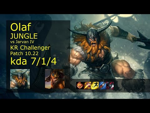 Olaf vs Jarvan IV Jungle - KR Challenger 7/1/4 Patch 10.22 Gameplay // [롤] 올라프 vs 자르반 4세 정글