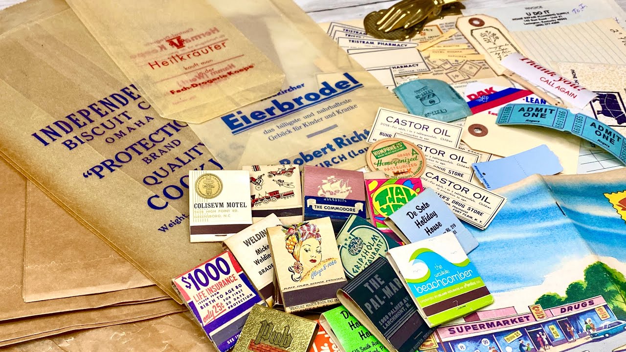 紙もの♡久々の購入品紹介✨海外ヴィンテージ物（グラシン紙の袋、ブックマッチ、ファーマシーラベル他）ASMR