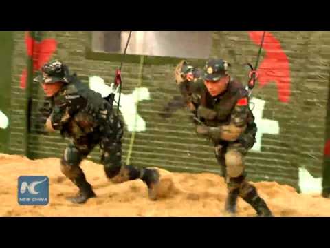 Chinese soldiers training hard