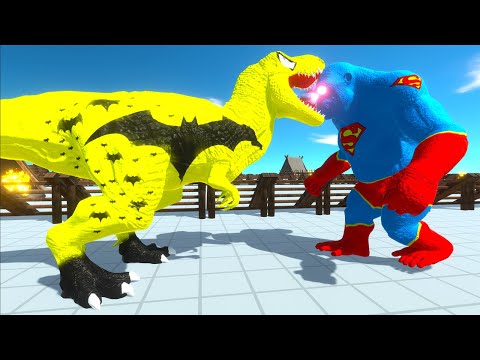 SUPERMAN GORO vs SUPERMAN T-REX vs BATMAN T-REX DEATH RUN -   Animal Revolt Battle Simulator