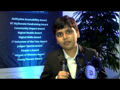 Arnav Sharma, nine-year-old double winner at AbilityNet Tech4Good Awards 2016