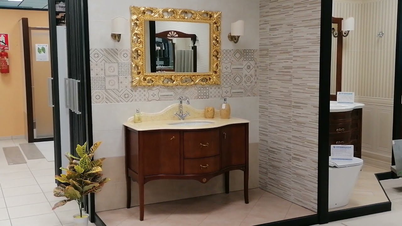 Mobile da bagno classico lussuoso in legno massello top in marmo 115 cm. CMS-GARDEN