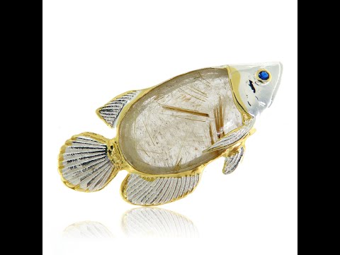 Brosa argint 925 Accente aurite Cuart Rutilat Natural - Eleganta si Energie