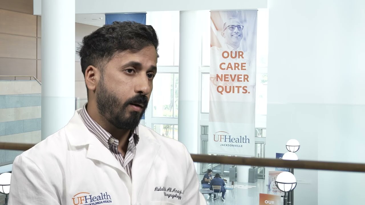 Meet UF Health Jacksonville laryngologist, Abdullah Alanazi, MD. Dr. Alanazi is an ear, nose and throat specialist, with advanced training in the subspecialty of laryngology, which focuses on caring for patients with voice, swallowing and airway disorders through advanced surgical techniques. UF Health Surgery – Jacksonville is backed by University of Florida faculty surgeons, physician extenders, resident physicians, and a staff of specialists who combine the brilliance of academic excellence with the advanced clinical skills you would expect from some of the finest physicians in the country.