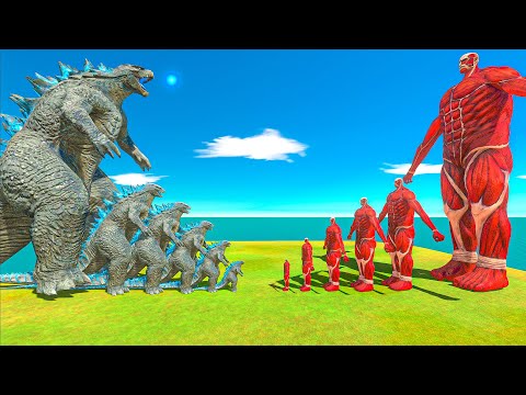 Legendary Godzilla war - Growing Godzilla 2014 vs Colossal Titan - Animal Revolt Battle Simulator