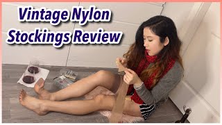 Vintage Reinforced Toes Heels Stockings Review, Thigh High Nylons Pantyhose, Garter Belt, Wine