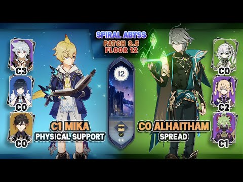 C1 Mika supports C3 Razor & C0 Alhaitham Spread | Spiral Abyss 3.5 Floor 12 - Genshin Impact