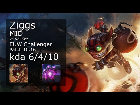 Ziggs Mid vs Vel'Koz - EUW Challenger 6/4/10 Patch 10.16 Gameplay