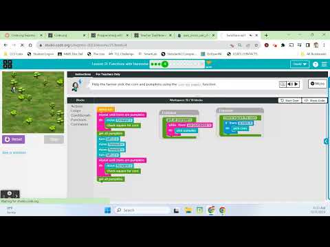 Code.org Express: Lesson 21 - Functions with Harvester (23 - 24)