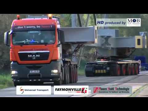 Universal Transport mit Faymonville-Selbstlenker-Tieflader auf Fahrt .avi