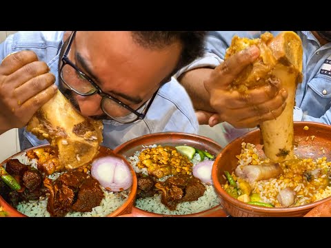 Eating Lunch(Rice & Huge Nalli, Bone Marrow, Spicy Meat Curry) With Friends at Mejjainna Bari