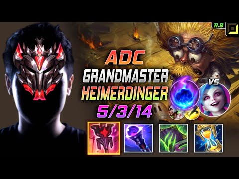 GrandMaster Heimerdinger ADC vs Jinx - 천상계 원딜 하이머딩거 템트리 룬 제국 유성 - LOL KR 11.9