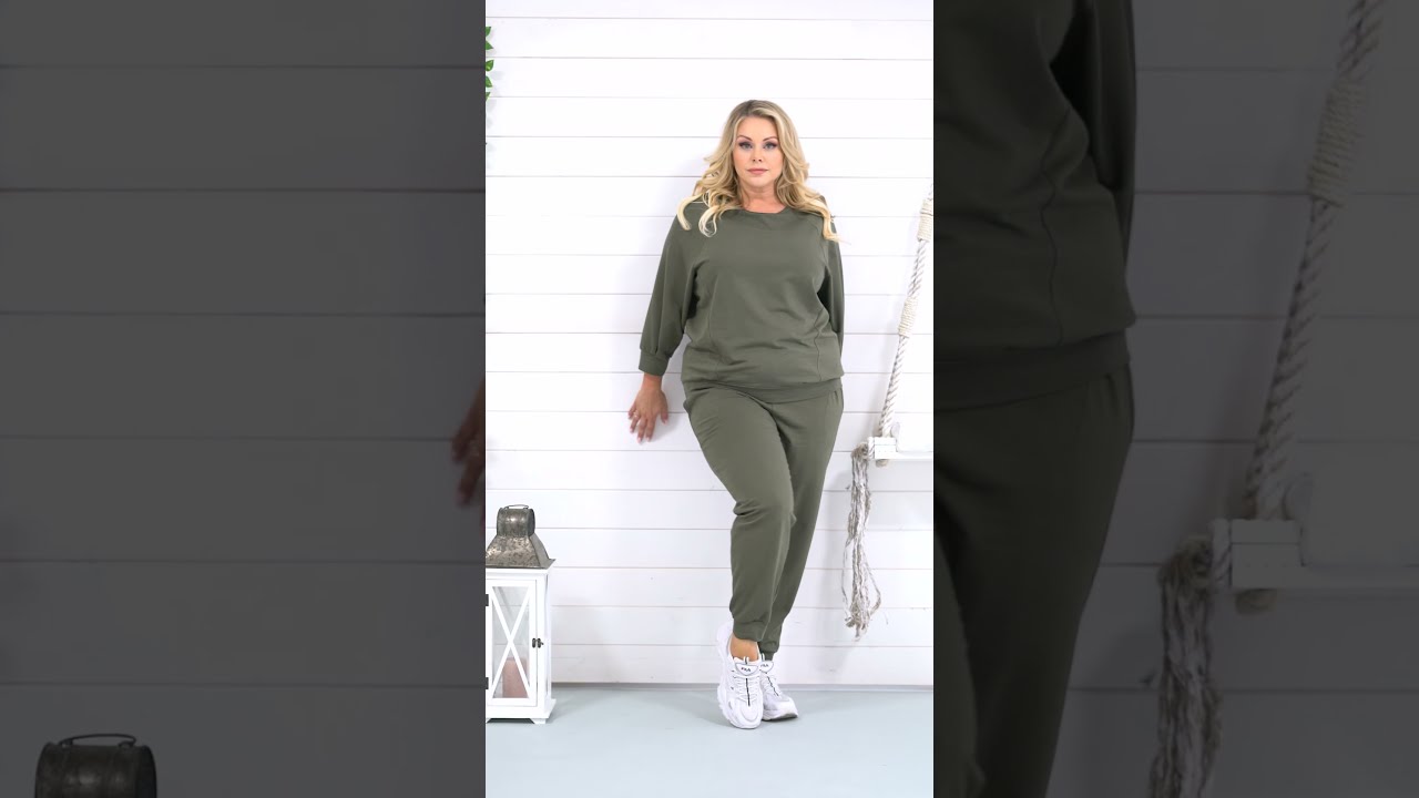 Alta komplet damski 3/4 rękaw, długie spodnie oliwka plus size