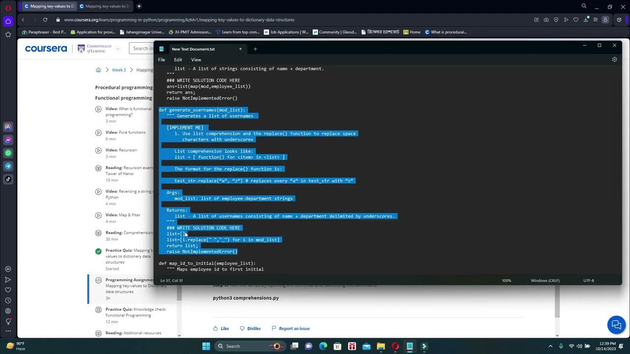 Programming Assignment: Mapping key-values to Dictionary data structures Coursera