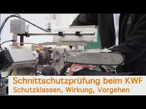Schnittschutz-Prüfung beim Kuratorium für Waldarbeit und Forsttechnik (KWF)