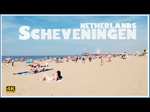 The last hot day at the beach in Netherlands / A Walking Tour in The Scheveningen / Den Haag - 4k