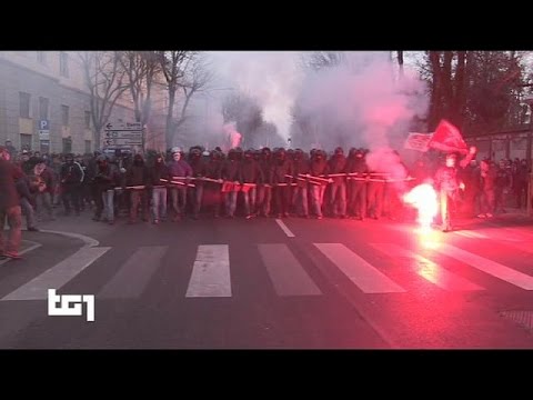 Police and protesters clash during anti far-right march in Italian town