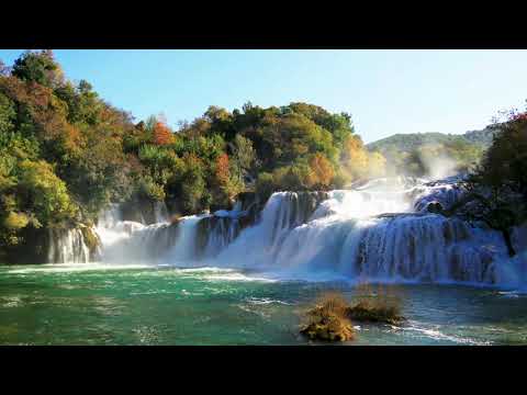 Amazing Waterfall & River Flowing, Nature Sounds. 4k Waterfall, White Noise for Sleeping, Relaxation