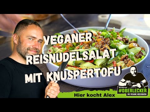 Vegan rice noodle salad with crispy tofu in a sweet chili sesame dressing...