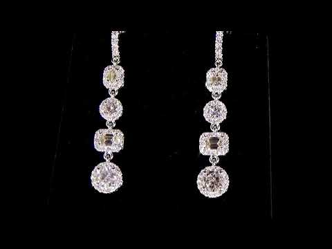 Lady's 18k White Gold 3.90ct (TDW) Cluster Diamond Dangling Earrings