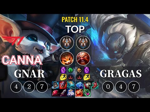T1 Canna Gnar vs Gragas Top - KR Patch 11.4