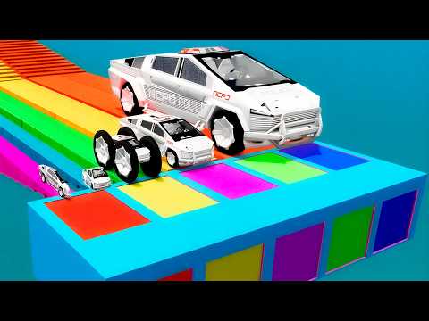 Small Cars on Big Car vs Slide Color with Portal Pool   Cars vs Deep Water   beamNG Drive #29