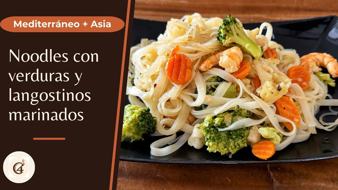Noodles con verduras y langostinos: el secreto y el sabor está en el marinado