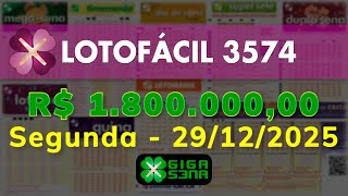 Resultado da Lotofácil 3574, Segunda-feira, 29/12/2025