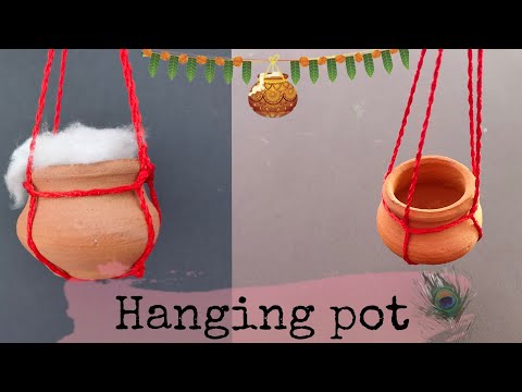 DIY| 1 Minute Hanging Pot -QUICK AND EASY| Hanging Pot With Rope| Janmashtmi decoration Special 2023