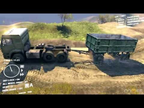 Spin Tires Dev Demo July 2013 - Kamaz Pulling a Wagon