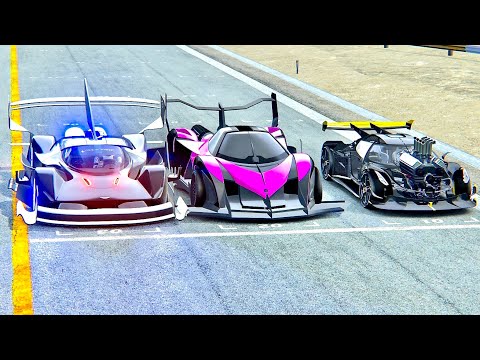 Devel Sixteen GTR 2014 vs Koenigsegg Dragster vs Aston Martin Black Nightmare - Drag Race 20 KM