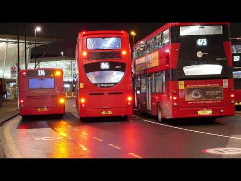 London Buses at Night at Stratford Bus Station and Broadway 17th February 2021