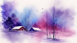 Misty Watercolor Landscape Painting | Relaxing easy Scene Tutorial