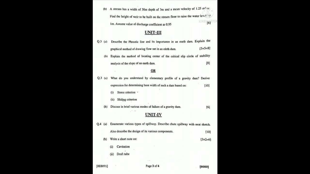 Water Resources Engineering- ll , 8th sem , main/back paper (2018)