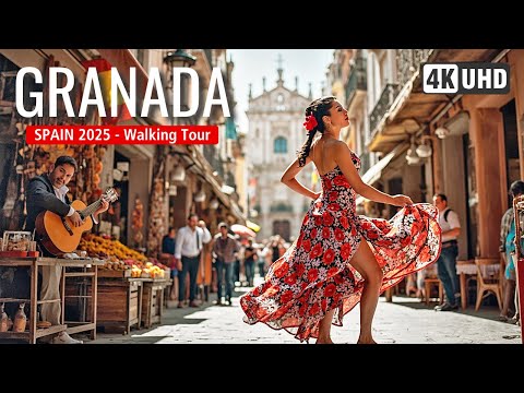 GRANADA Walking Tour 💃 Spain 🇪🇸 | Walk Granada blend of Arab, Gypsy & Christian Influences!  4k60