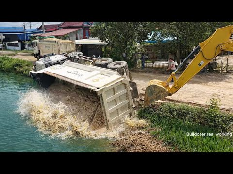 Incredible landfill! Dump 25ton Drive Back Uploading Landslide Overturned Rescue Bulldozer KOMATS’U…