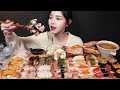 SUB Assorted Sushi Mukbang Tuna Scallop Shrimp Sashimi Tempura Deep Fried Shrimp Asmr