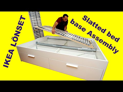 Part of a video titled IKEA LÖNSET Slatted bed base assembly - YouTube