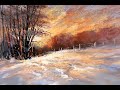 A Winter Sunset Pastel Painting Impressionistic Winter Landscape Painting