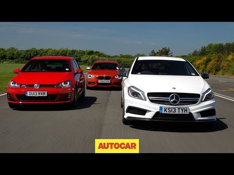 Mercedes A45 AMG vs Volkswagen Golf GTI vs BMW M135i - hot hatch mega test - autocar.co.uk