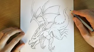 How to Draw a Flying Dragon | Easy & Realistic Fantasy Art Drawing Tutorial 🐉✍️