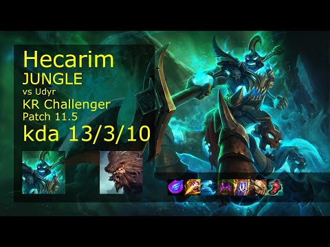 Hecarim vs Udyr Jungle - KR Challenger 13/3/10 Patch 11.5 Gameplay // [롤] 헤카림 vs 우디르 정글
