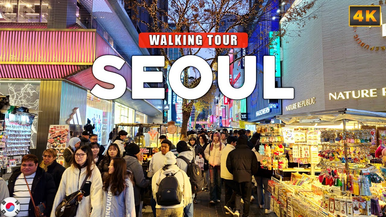 Immersive street-level walking tour through Seoul Myeongdong, South Korea, showcasing authentic urban landscapes, local architecture, and the vibrant atmosphere of the city's neighborhoods