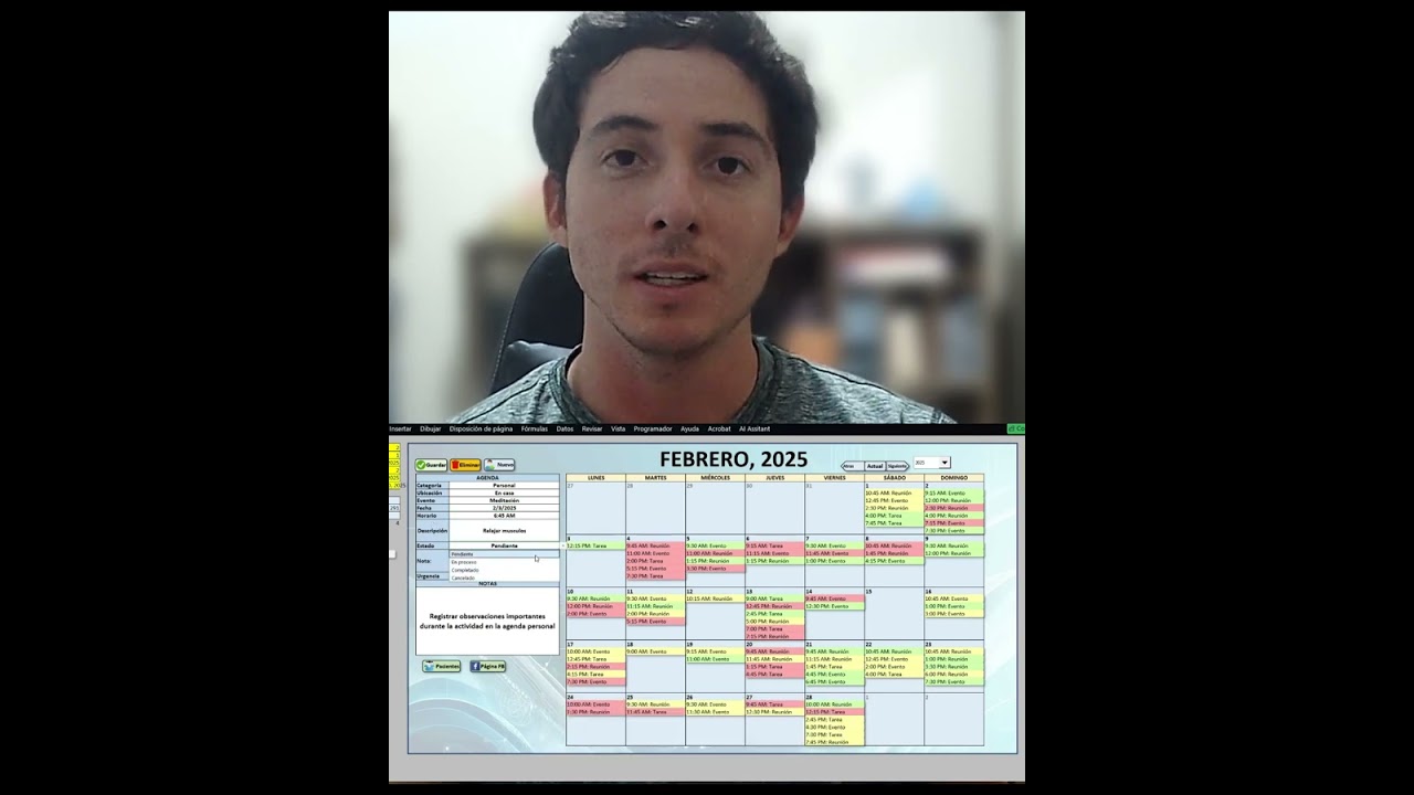 Agenda calendar mode in Excel