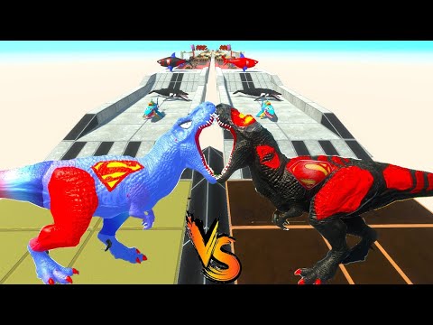 DARK T REX VS BLUE SUPERMAN RACE BATTLE COMPETITION - Animal Revolt Battle Simulator