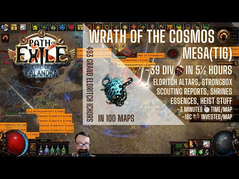 [PoE 3.19] 100 MAPS - Wrath of the Cosmos on Mesa(T16) - Preparation & Results (5-6div per hour)