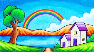 How to Draw Easy Scenery  Drawing Rainbow in the V