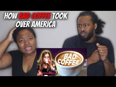 American Couple Reacts "How "Bad" Coffee Took Over America" - Cheddar Explains