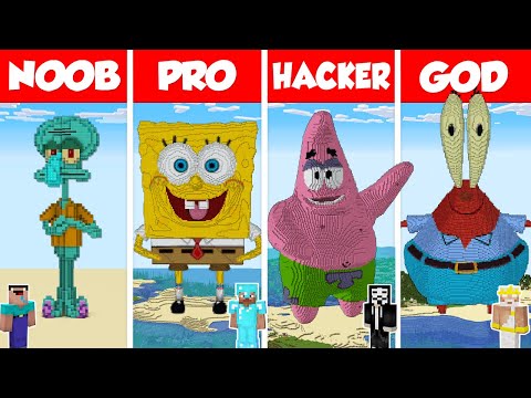 Minecraft TNT SPONGE BOB HOUSE BUILD CHALLENGE  NOOB vs PRO vs HACKER vs GOD Bikini Bottom Animation