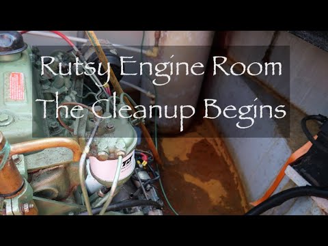 Narrowboat Engine Room Cleanup part 1  - Rust removal